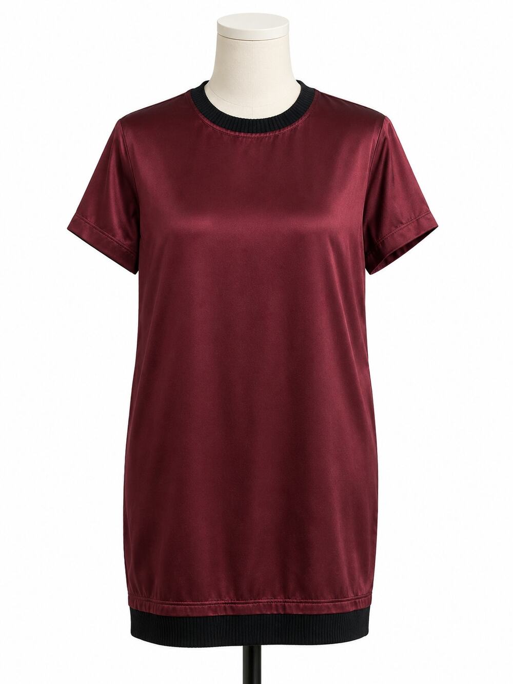 Public School NYC Burgundy Silk Shift Dress with Black Trim - Size M